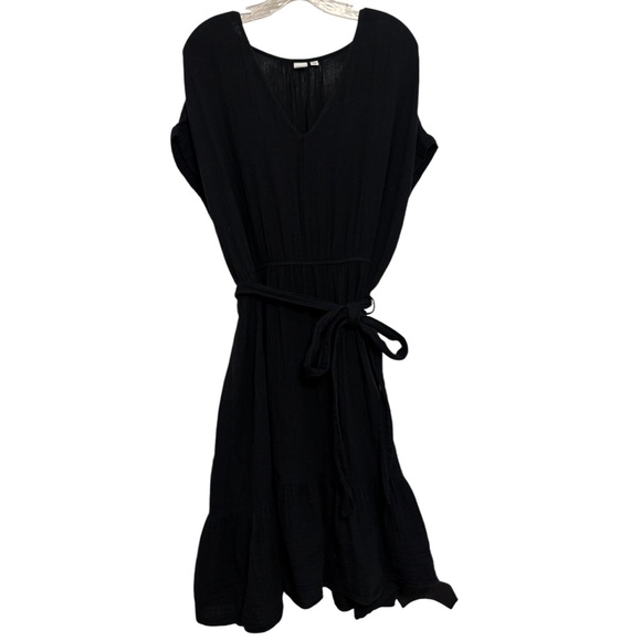 Ruffle Hem Tiered Dress Lightweight Flowy Gauze Neutral Black Gap Size XXL - Picture 12 of 16